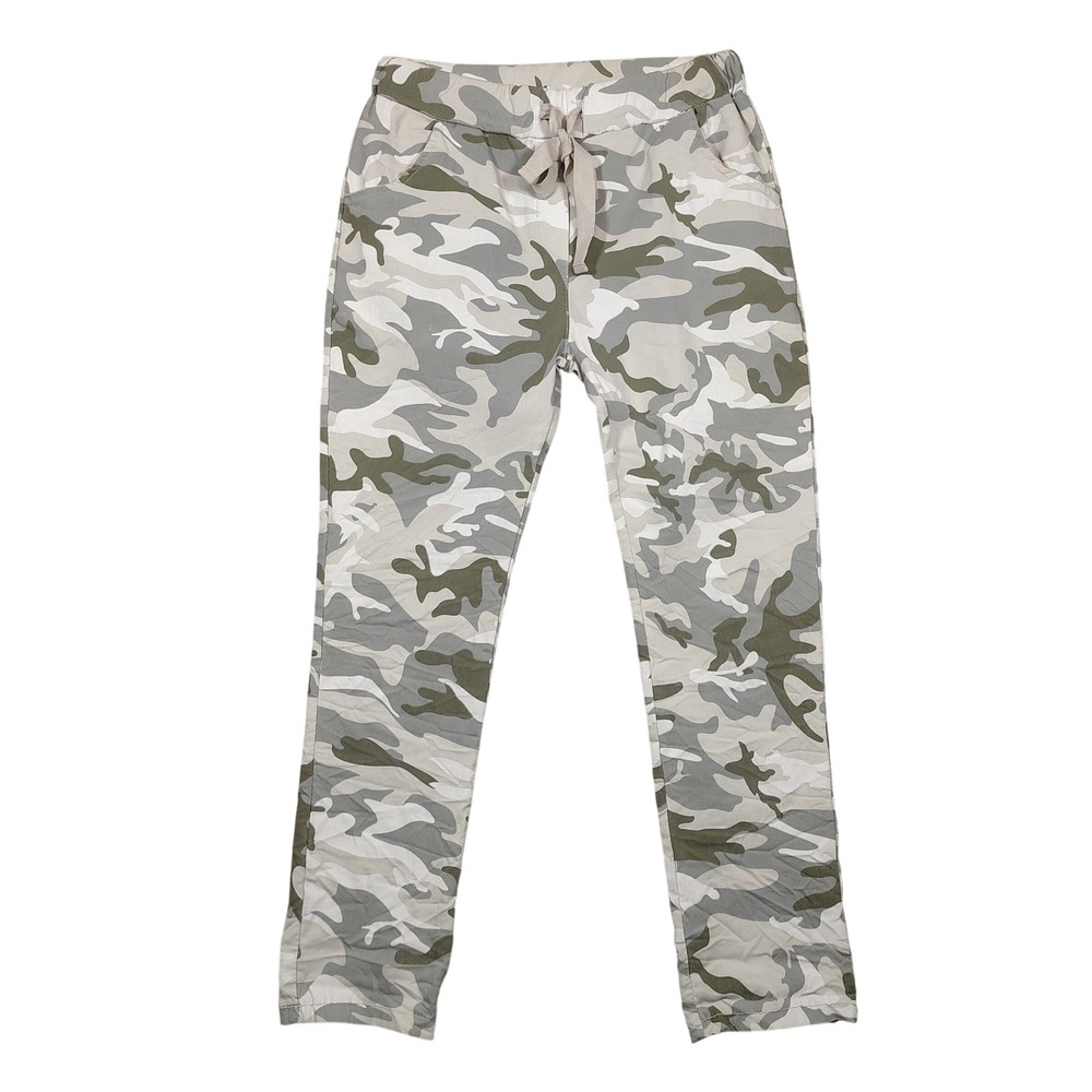 Free for Humanity‎ Jogger Pants Women M Grey Camo Drawstring Viscose Blend Italy